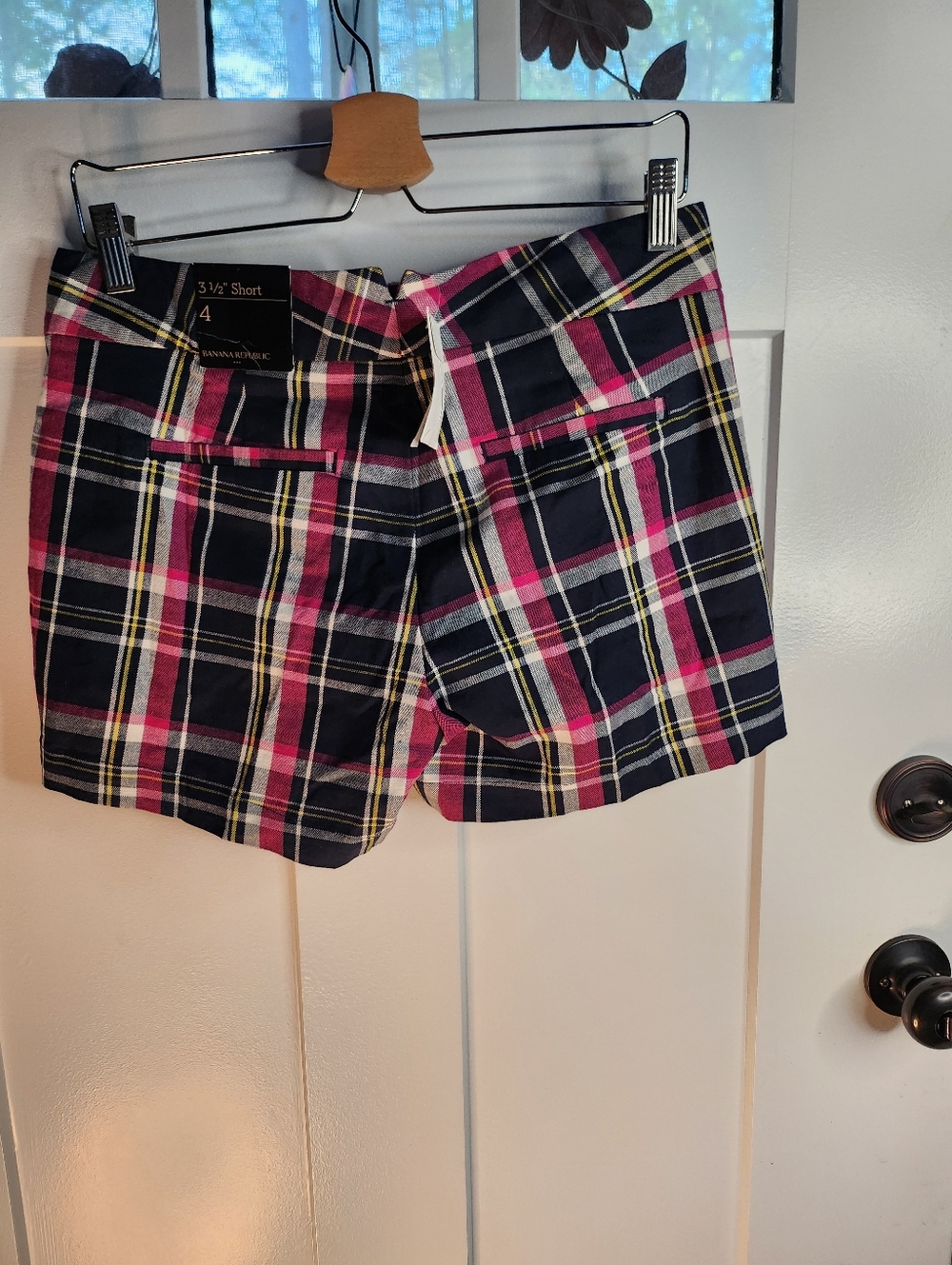 Banana Republic Navy and Pink Plaid Tailored Women's Shorts